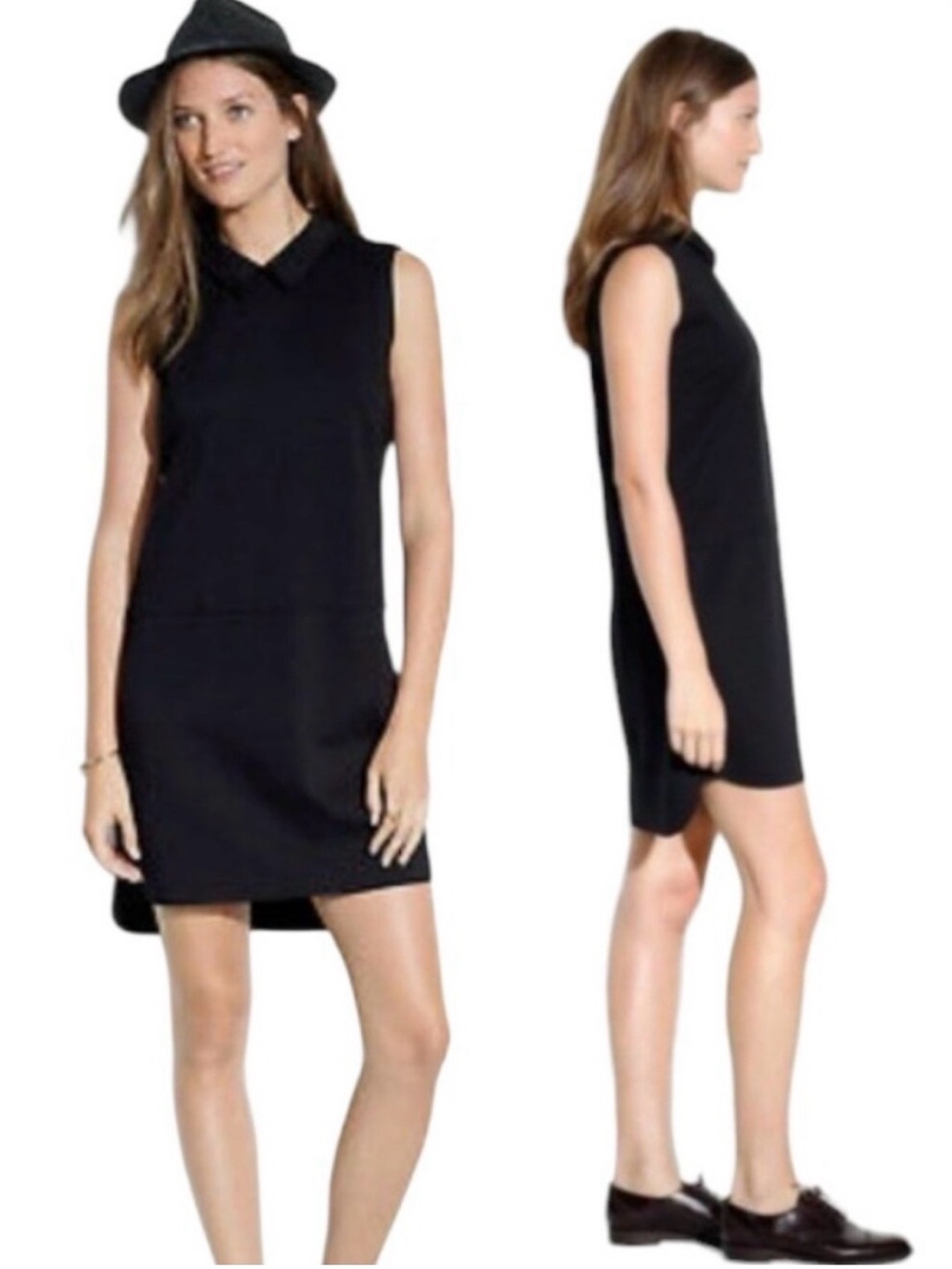 Madewell Black Shirttail Raw Hem Sleeveless Collared Dress Medium